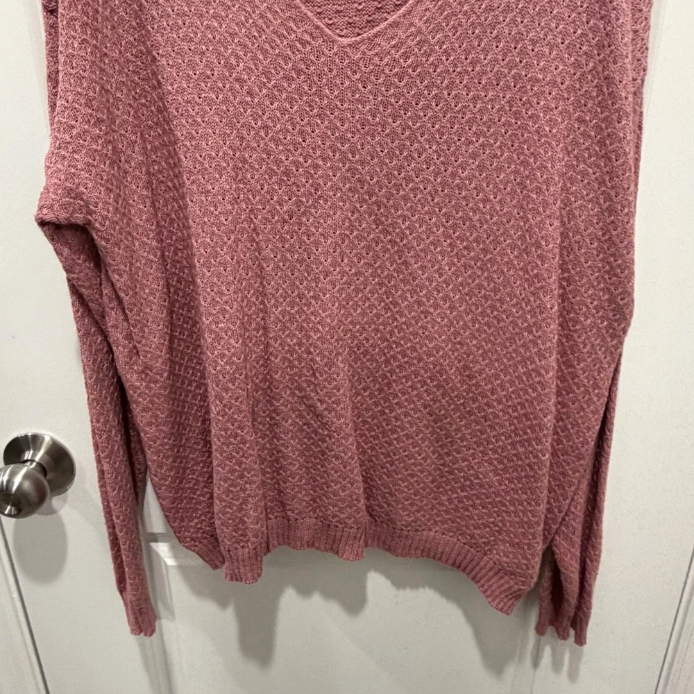 Knox Rose Women Sweater V-Neck Textured Pointelle Knit Rose‎ Pink XXL